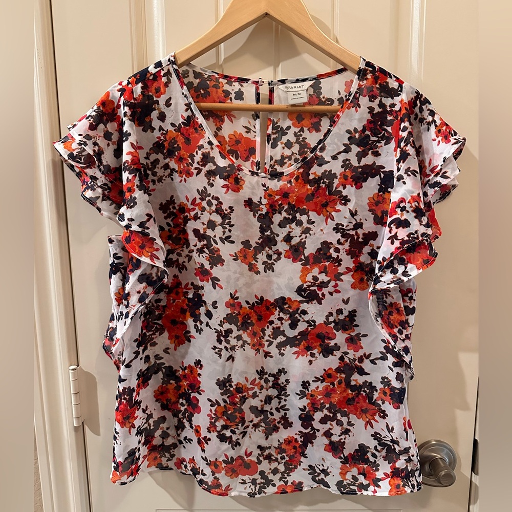 Ariat Red and Black Floral Blouse